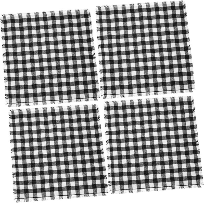 باليو 4 قطع مناديل قماشية منقوشة ناعمة قابلة للغسل وإعادة الاستخدام بتفاصيل هامشية - Image 1